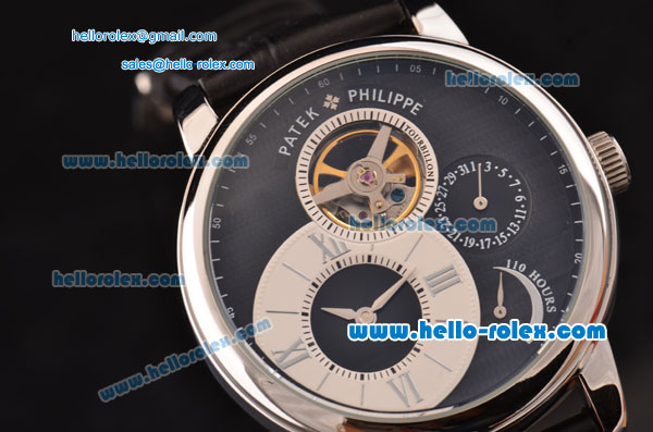 Patek Philippe Complications ST22 Automatic Steel Case with Black Leather Strap Black Markers and Black Dial - Click Image to Close